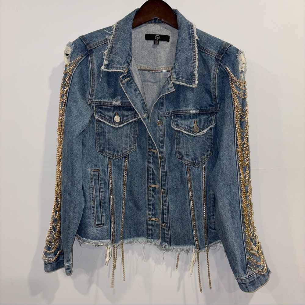 Embellished Denim Jacket with Gold Accents